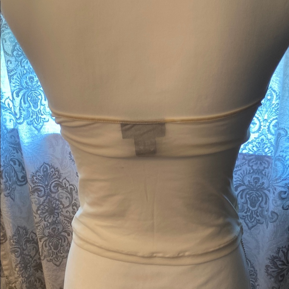 Express White and Pink Fitted Graphic Halter Tank Top - Picture 4 of 7